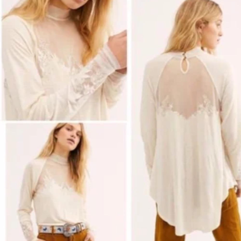 NWT Free People Saheli Mesh Embroidery Top Medium - Picture 2 of 8